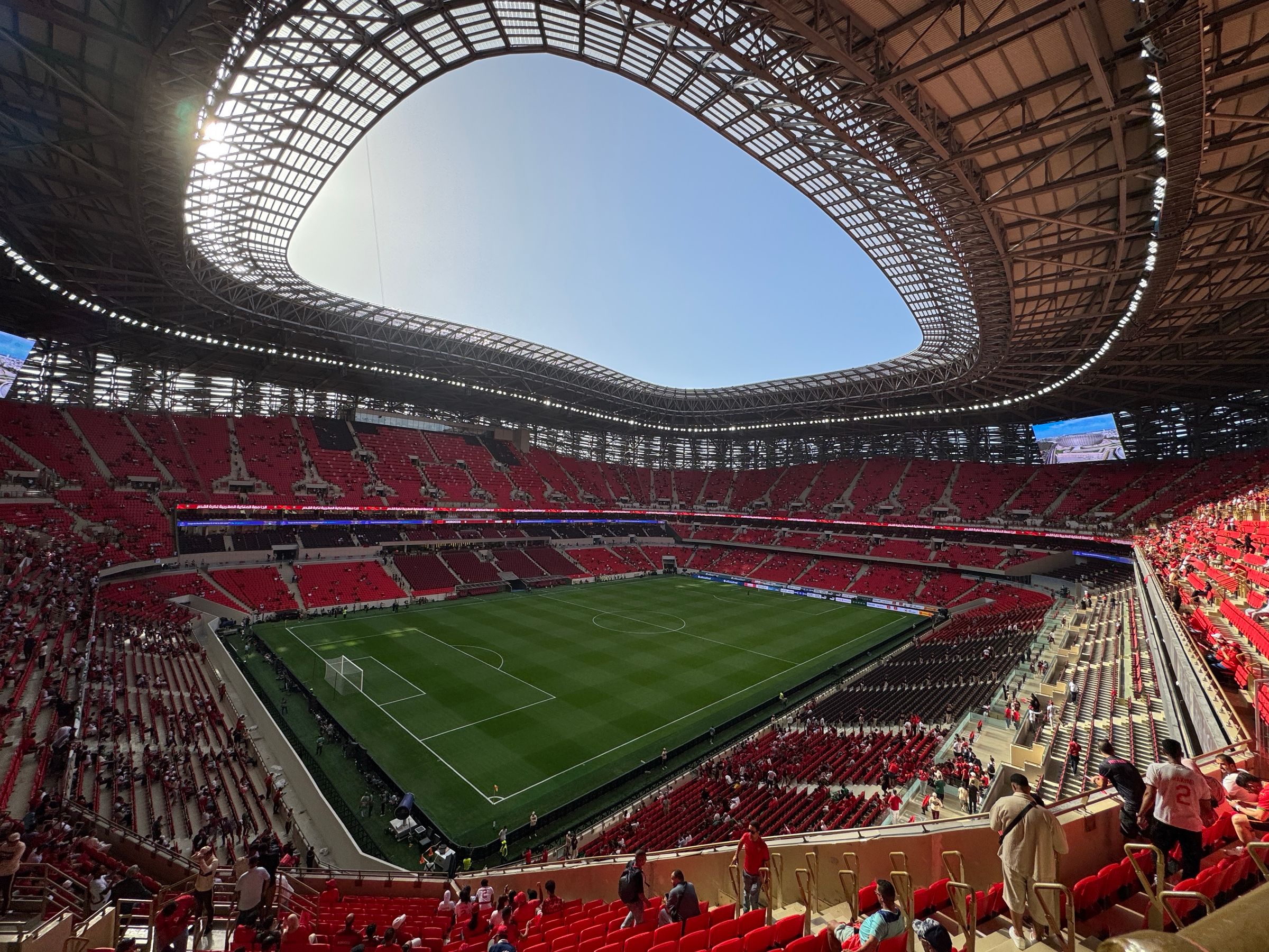 A modern soccer stadium prepared for a live guest experience
